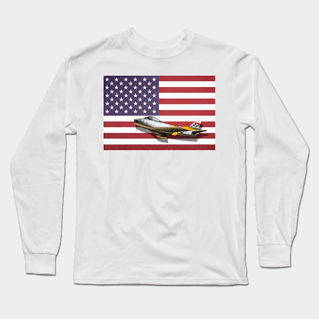 North American Sabre on the US flag Long Sleeve T-Shirt by Pitmatic